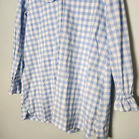 Hill House Colette Blue Jacquard Check Ruffle Long Sleeve Mini Dress, XS - Picture 6 of 14